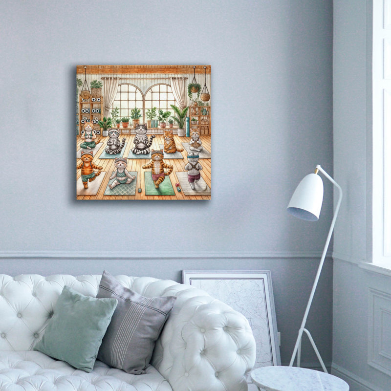 «Cats Doing Yoga» par Rey Klimt, art mural sur toile, H 37 po x l 37 po
