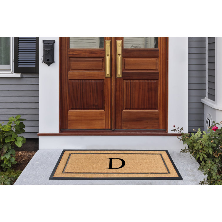 Butters Flocked Natural Rubber & Coir Doormat, 30x48, Picture Frame Monogrammed Door Mat for Front Door Corrigan Studio Letter: D