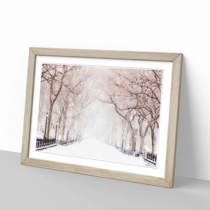 Wintertime in Central Park New York City - Picture Frame Painting Print, Oak Framed, 27cm H x 36cm W x 2cm D