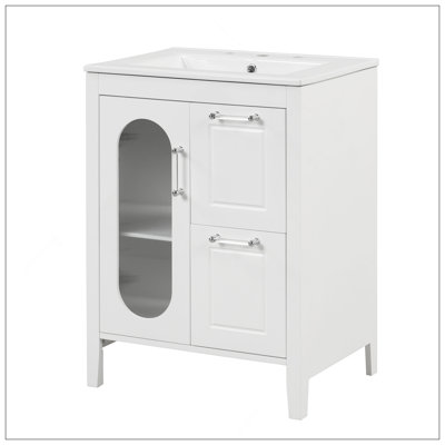 Modern 24" Bathroom Vanity With Sink, Bathroom Vanity Cabinet With Two Drawers And Door, Adjustable Shelf, Solid Wood And MDF