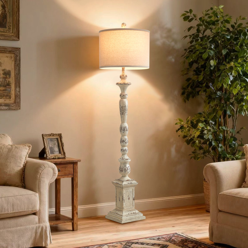 64.5" Distressed Traditional Resin Floor Lamp, Retro Farmhouse Standing Lamp With Rotary Switch, For Living Room, Bedroom, Corner, Dining Room, Nursery