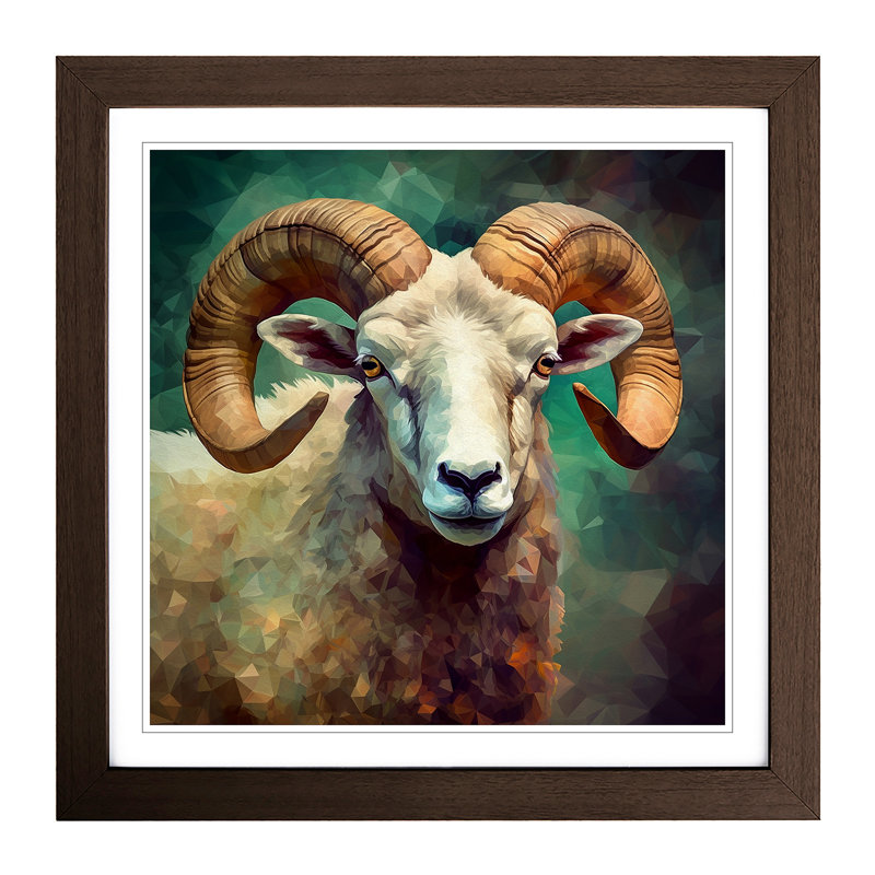 Ram Sheep Precisionism - Single Picture Frame Print on Wood, Oak