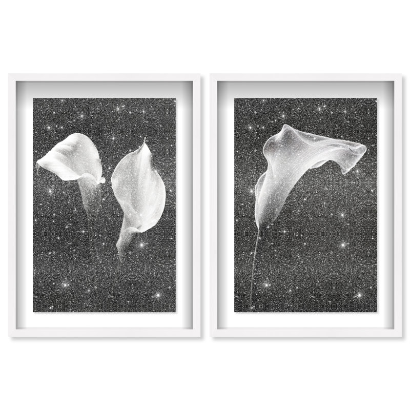 Calla Lily Set Shadowbox Floral & Botanical Print by Oliver Gal, Black Frame, 10 x 15, 25.5" H x 17.5" W, White Shadowbox