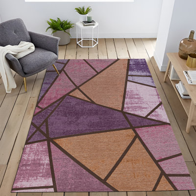 Tapis décoratif moderne à motif géométrique mauve et orange