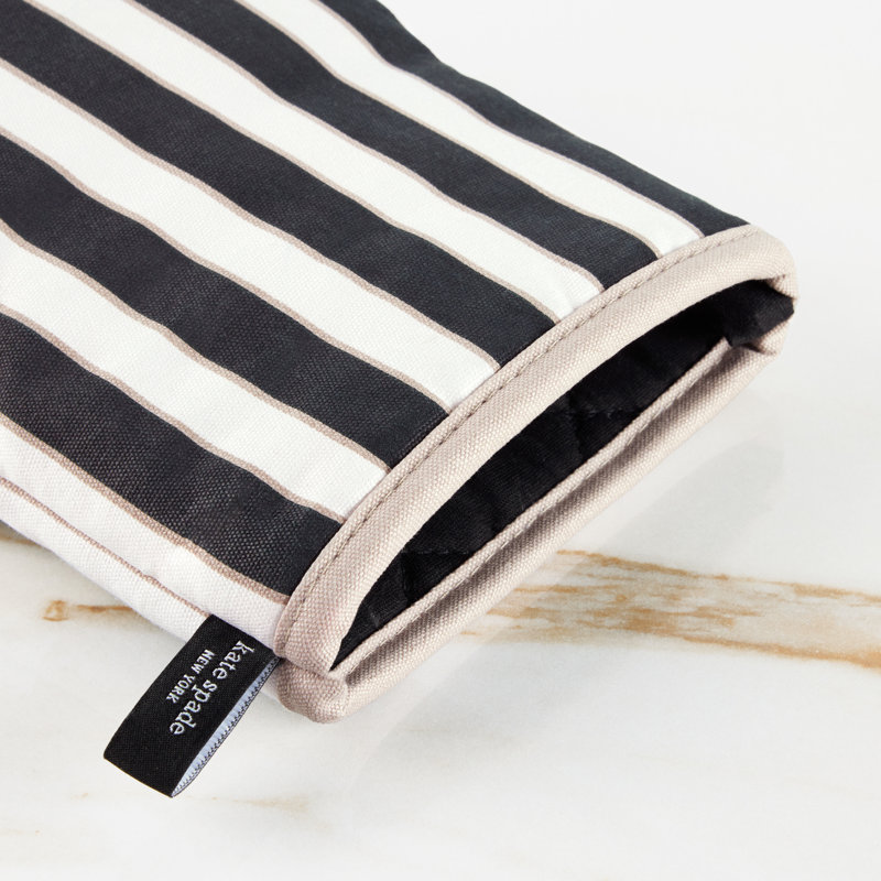 Kate Spade New York Loop And Dot Striped Cotton Oven Mitt Set, Black