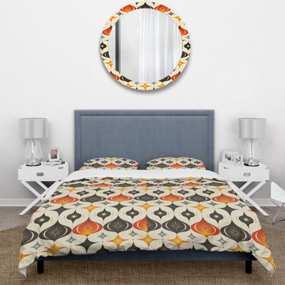 Ensemble de housse de couette orange noir quadrilobe Elegance II - Mid-Century