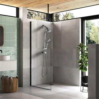 Douche de pluie à 7 jets et 5 pouces avec barre coulissante réglable de 26 po, aucune installation de perçage, double débit 1,8 gal / min, finition en nickel brossé, composants en acier inoxydable, tête à angle réglable, buses