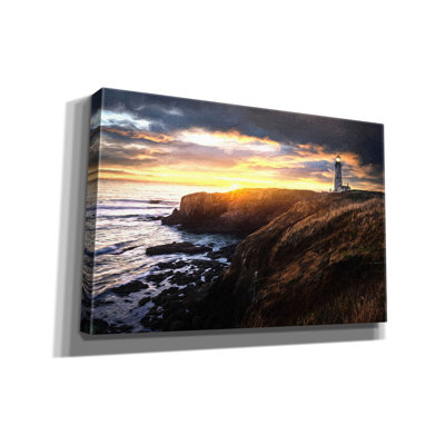 «Coucher de soleil à la peinture à l'huile du phare de la tête de Yaquina» par Rick Berk, art mural sur toile