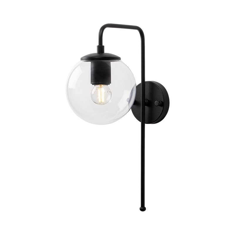 Modern Industrial Wall Lamp, Black Metal Body, 5.9 x 11.0 x 16.9 inches | Glass Cap, E14 Socket, Max 40W | Stylish Scandinavian Design, Perfect for Home, Office & Novelty Decor, IP20 Rated, Bulb Not Included