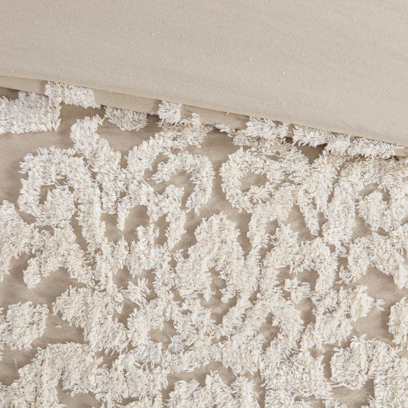 Housse de couette double / grand en chenille de coton et attaches de coin 3 pièces, Brun