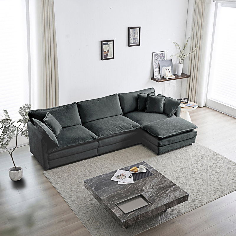 Upholstered Modular Sectional Sofa With Reversible Ottoman, 3, 33.03" H x 111.53" W x 35.03" D