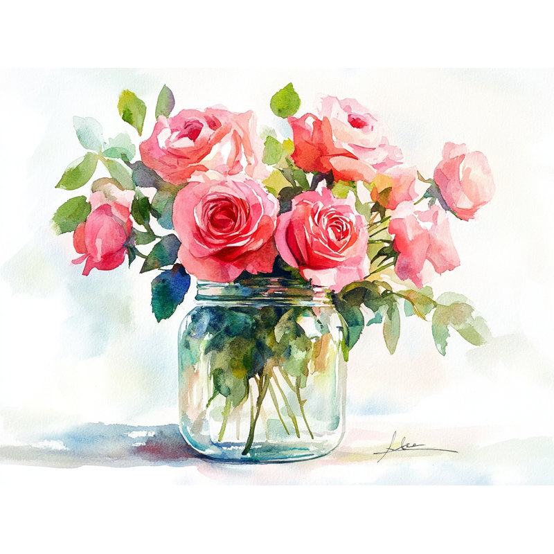 Rosy Reflections in Glass, 16" H x 24" W