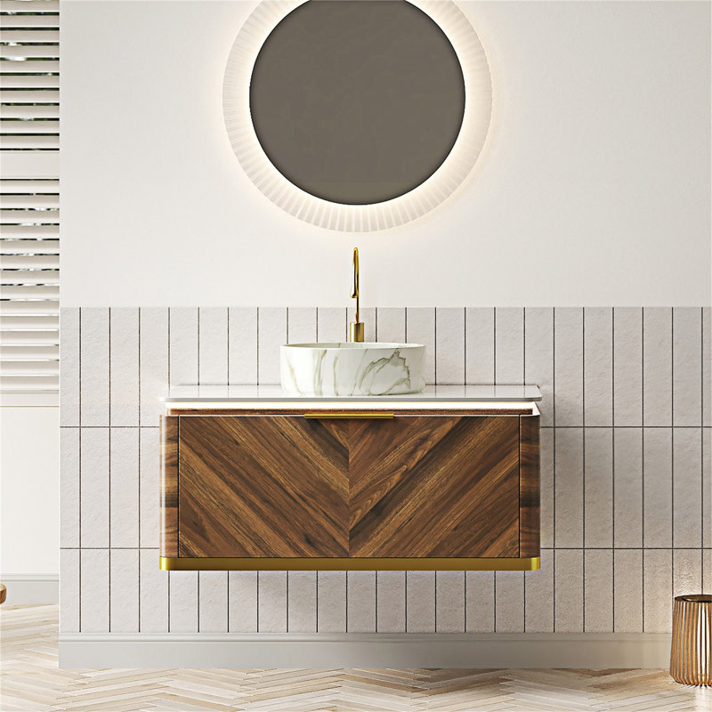 Floating Bathroom Vanity With Sink, Dark Walnut