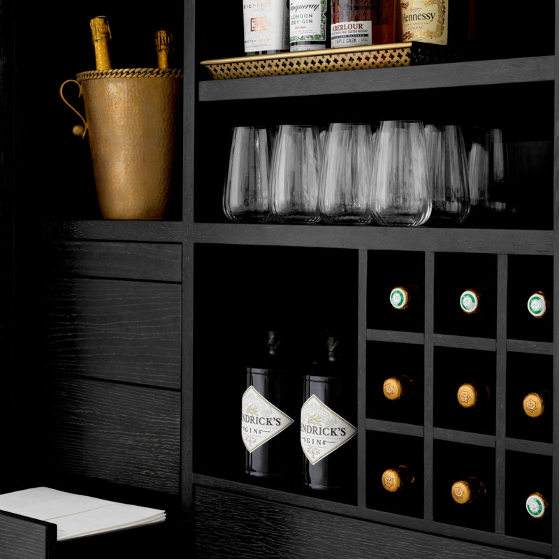 Connaught Solid Wood Bar Cabinet, Charcoal Oak/Bronze