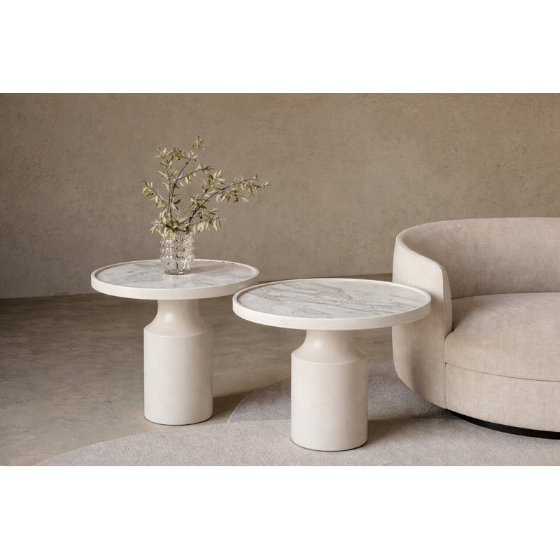 Tonis 2-PC Side Table Set with Nero Marble, White