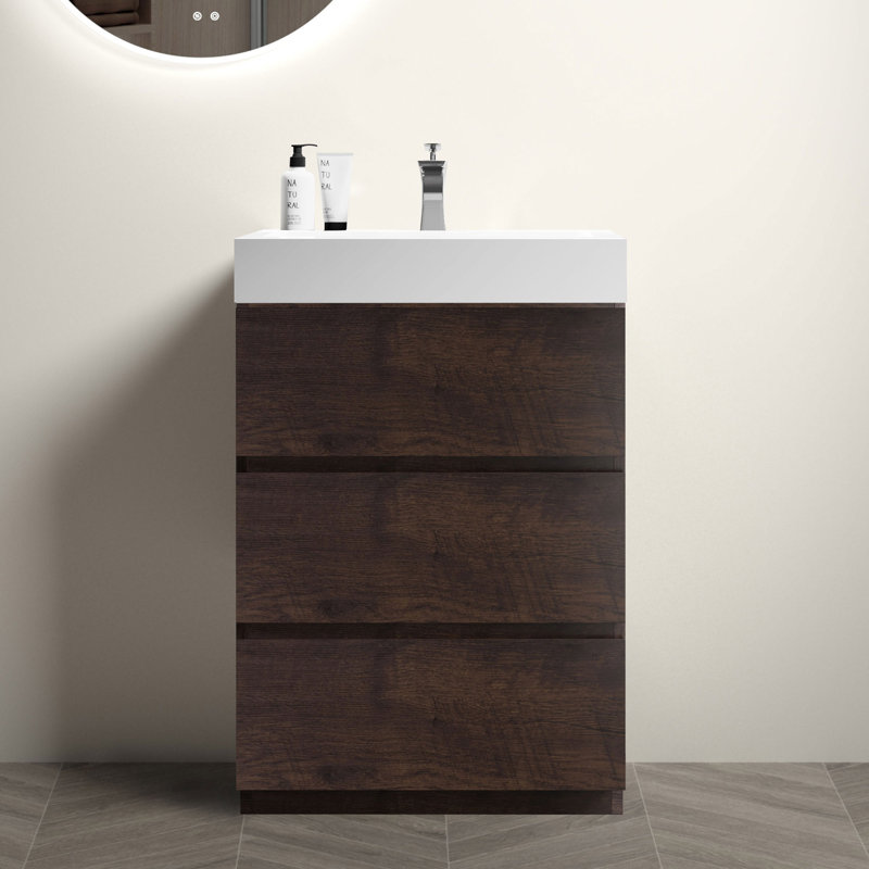 Freestanding Bathroom Vanity with Sink, White, Walnut