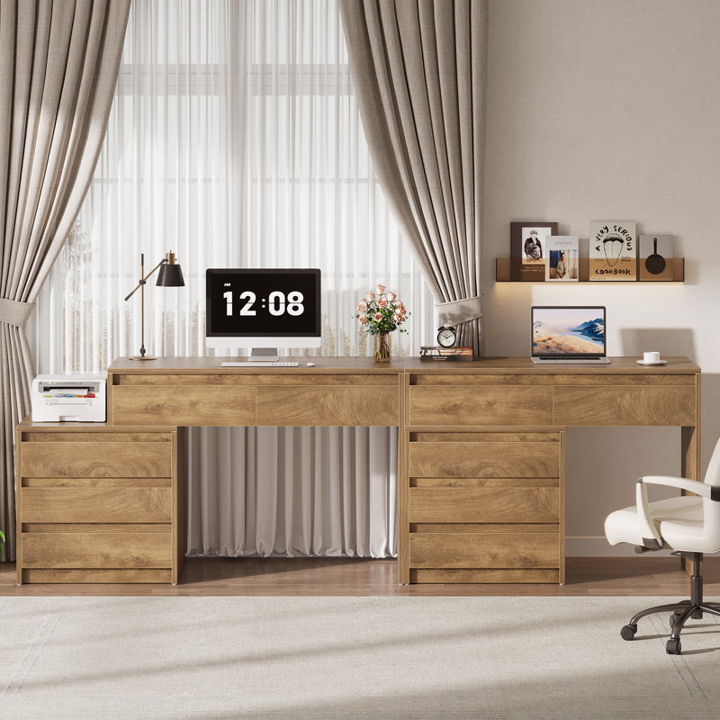 Home Office Computer Desk With 5 Drawers, 63" Executive Desk With 3-drawer File Cabinet