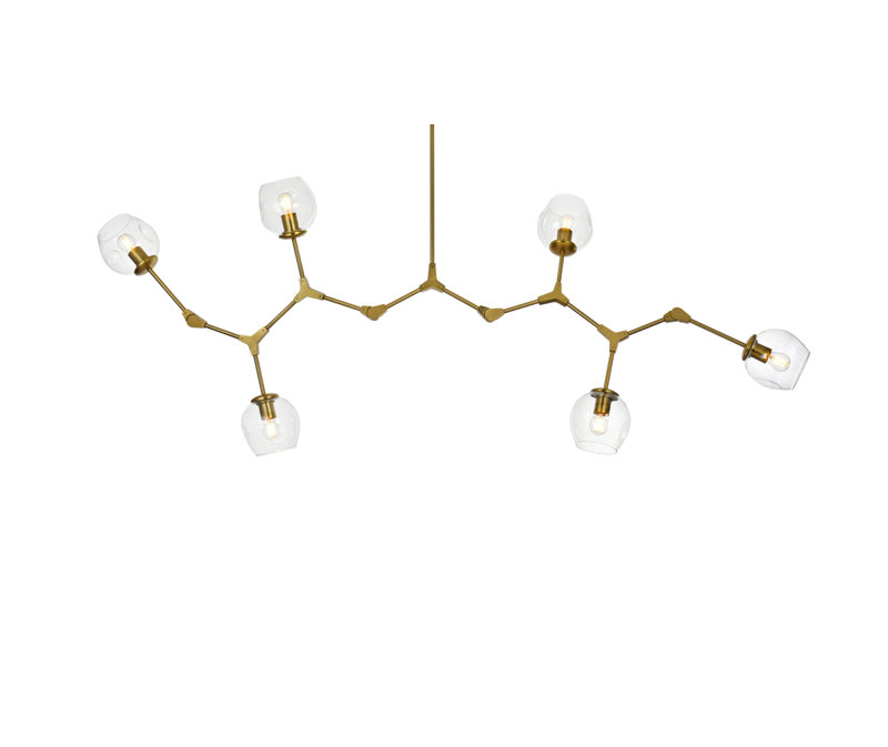 Jarmell 6 - Light Dimmable Sputnik Modern Linear Chandelier, Brass