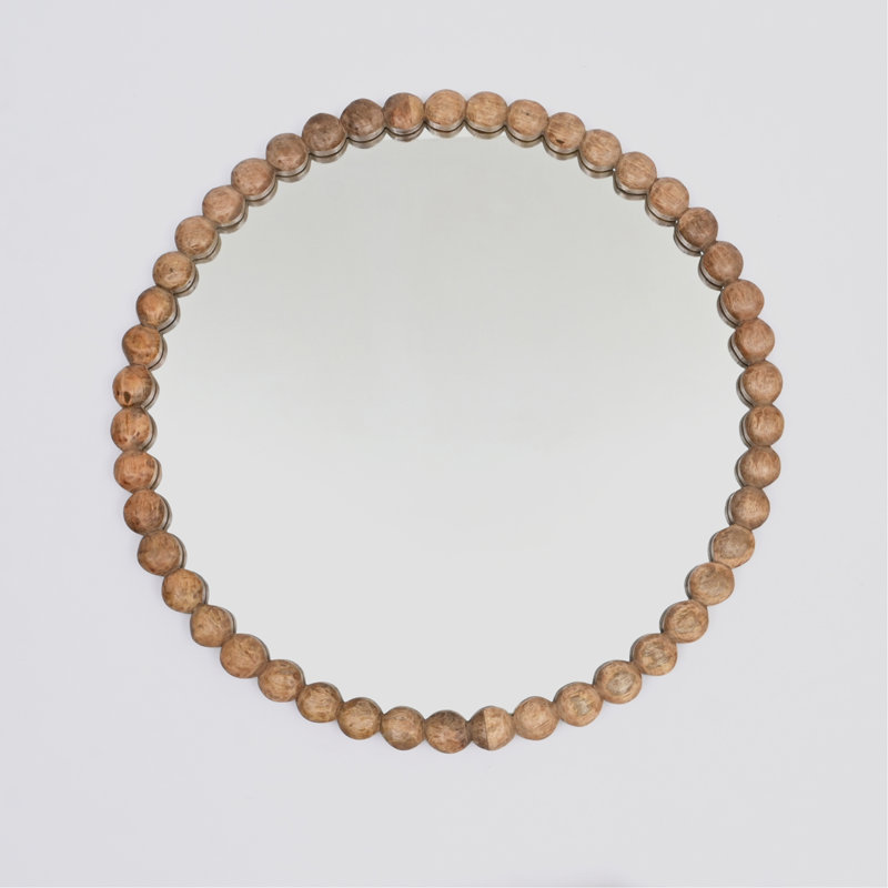 Miroir mural décoratif décoratif rond avec cadre en perles de bois naturel, 32 po