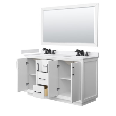 Strada 60" Freestanding Double Bathroom Vanity with Cultured Marble Top