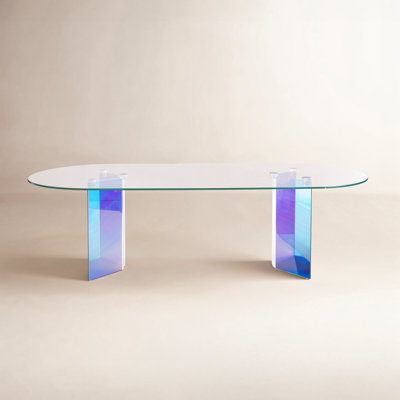 Chennai Double Pedestal Oval Dining Table In Iridescent Glass And Acrylic