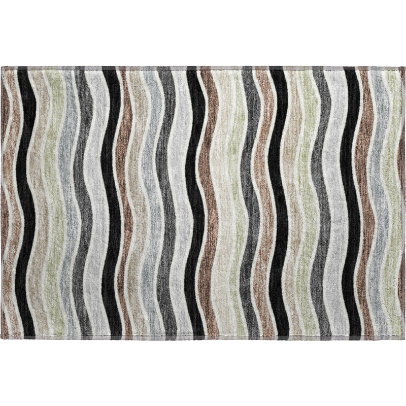 Premium Machine Washable Mayfield AMF2333 Stripes Rug, 2'6" x 3'10", Black