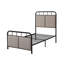 Structure de lit simple en métal avec tête de lit tapissier en lin et structure de chambre à coucher moderne, structure, nuits silencieuses, assemblage facile, convient à tous les types de matelas, beige, poids maximal de 250 lb, revêtement de la plateforme