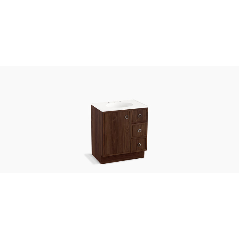 Base de meuble-lavabo 30 po Jacquard® seulement avec porte-pieds, 1 porte et 3 tiroirs à droite, Ratine couleur noyer