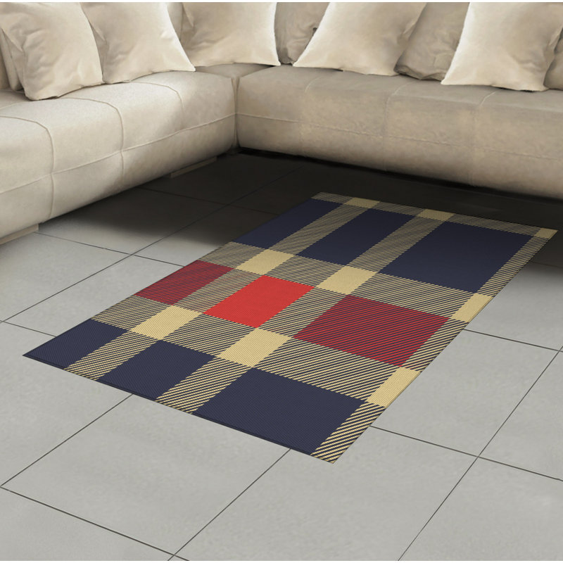 Tapis décoratif à haute densité en fibres de polyester à carreaux, Rectangle— 4 pi x 5 pi 8 po