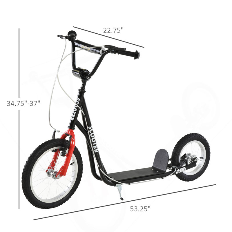 Trottinette pour les jeunes, trottinette pour adolescents, guidon réglable pour les enfants de 5 ans et plus avec roues gonflables à double freins avant et arrière de 16 po et 12 po, noir