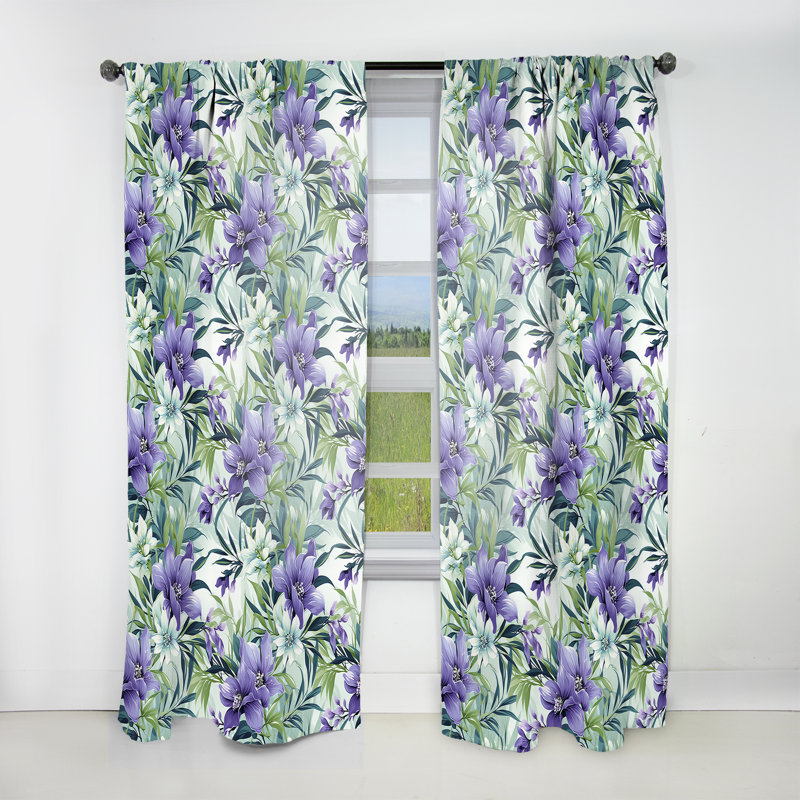 Green Purple Bamboo Serenade Tropical Pattern II - Floral Curtain - Velvet Room Darkening - 1 panel, 52" W x 63" L