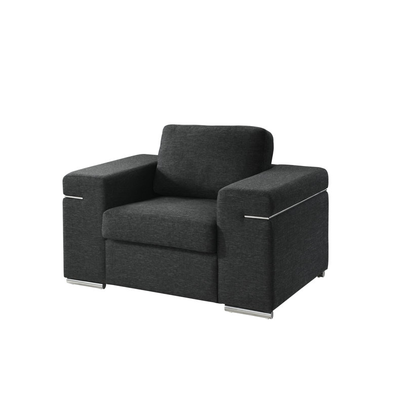 Gianna Black Linen Fabric Arm Chair, Black