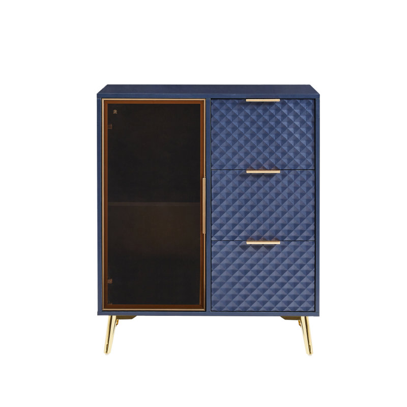 Commode à trois tiroirs avec pieds en métal et pieds en métal Deluxe, Bleu très foncé
