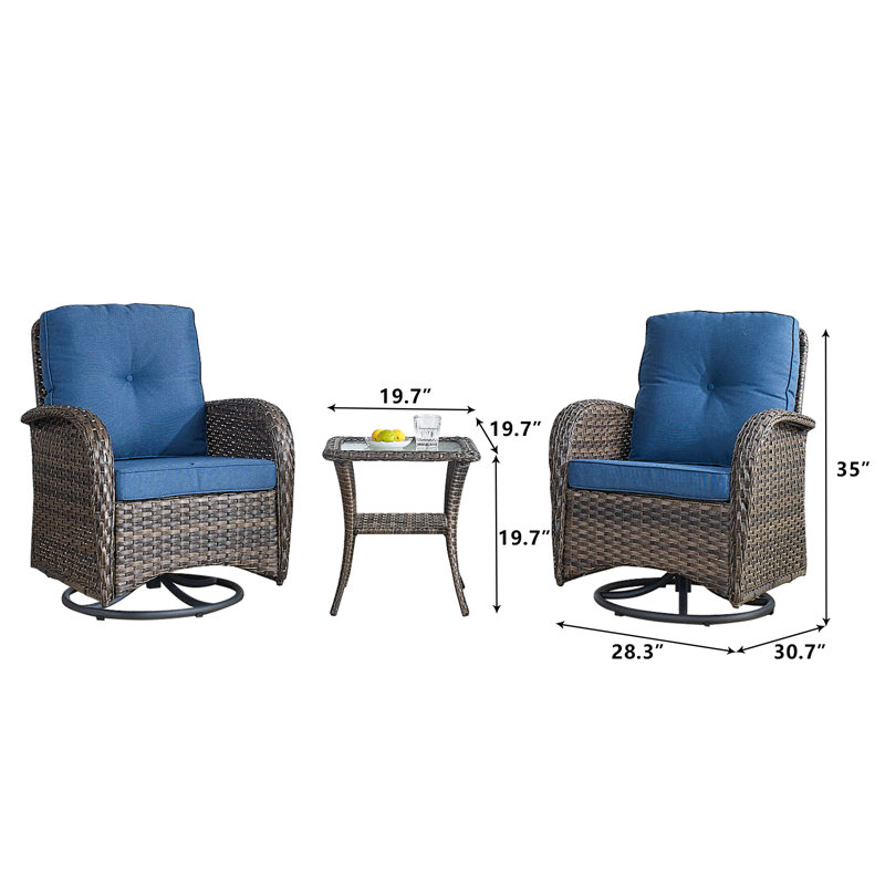 Dinjar Wicker 2 - Person Patio Conversation Set with Cushions, Blue