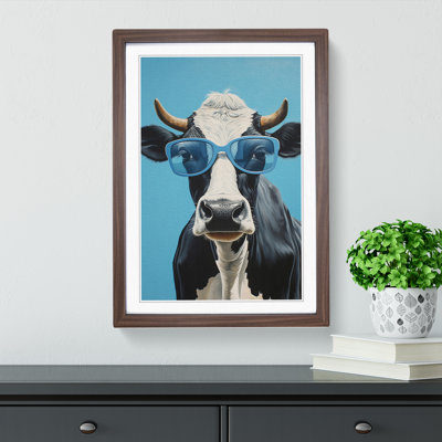 Cow With Glasses No.2 - Single Picture Frame Print on Wood