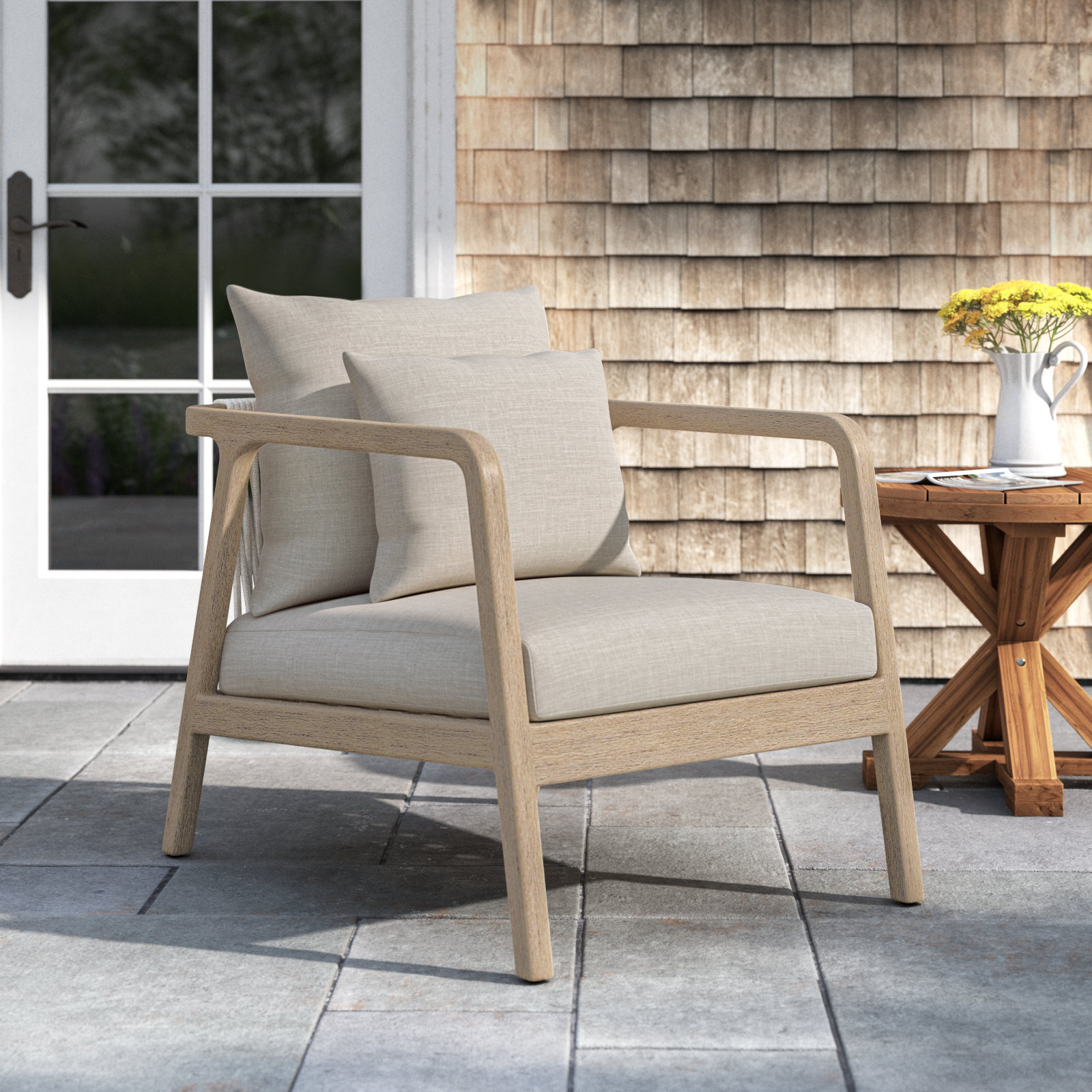 Layne Teak Outdoor Lounge Chair, Brown, Stone Gray