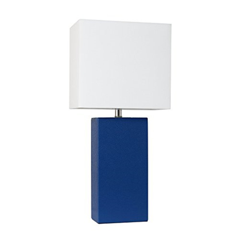  Lampe de table moderne en cuir avec abat-jour en tissu blanc, Marine
