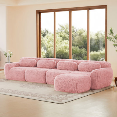 L-Shaped Soft And Fluffy Plush Fabric,Modular Sectional Sofa Couches,32D High Density Sponge Bottom Anti-Slip Design,Free Combination Buckle Connection,No Assembly Required,For Living Rooms,Pink
