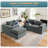 Boneless 96'' Modular Sectional Sofa Couches, 5 Seat U-shaped Cloud Boneless Couch With Deep Seat, Comfy Memory Foam Corduroy Couch With Ottoman, Floor Sofa For Living Room Bedroom-753947989