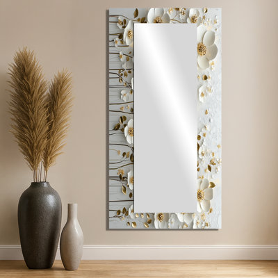 «Pure Cream Wildflower Bloom I», art mural miroir fleurs sauvages imprimées sur métal