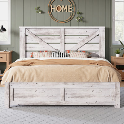  Tryston Farmhouse Full Bed Frame with 49.2" Barn Door Headboard, White