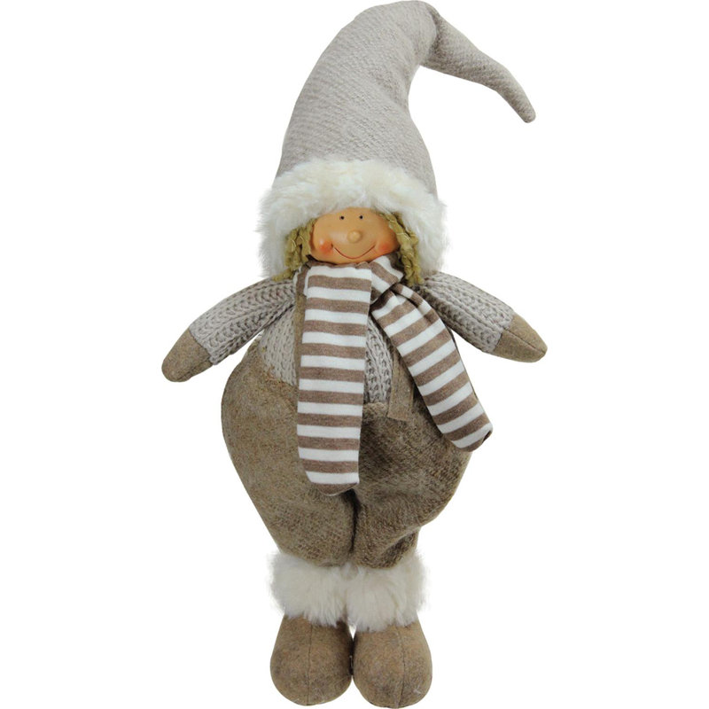 Figurine de Noël 12 po brune et blanche en jupe