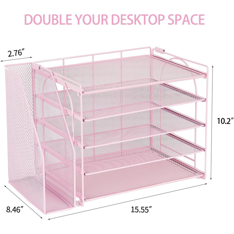 Organisateurs de bureau et accessoires de bureau rose, classeur à 5 niveaux
