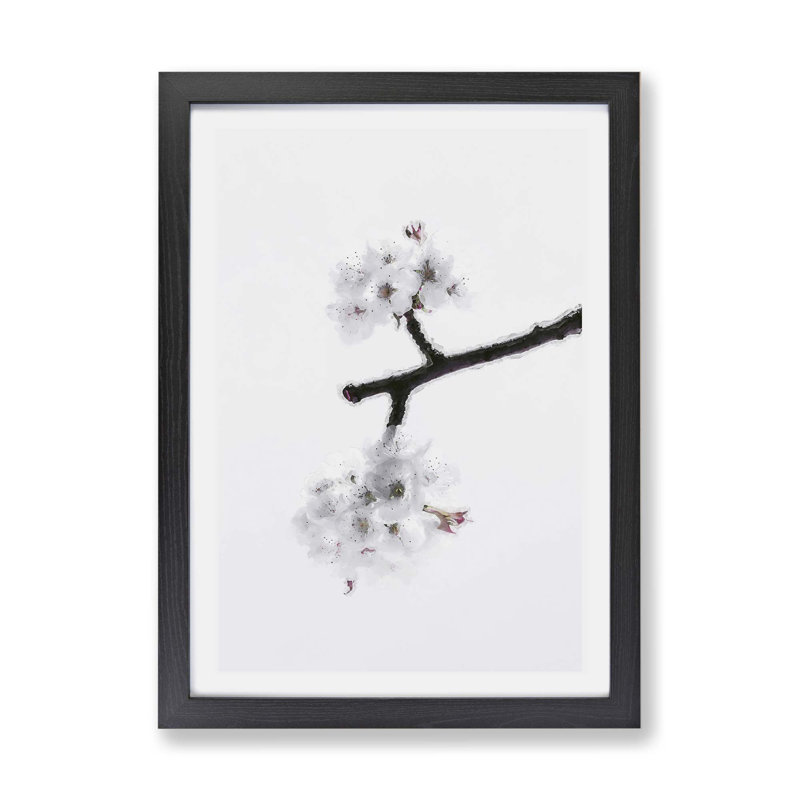 White Cherry Blossom Tree - Wall Art, 45cm H x 33cm W x 2cm D, Black Framed Paper