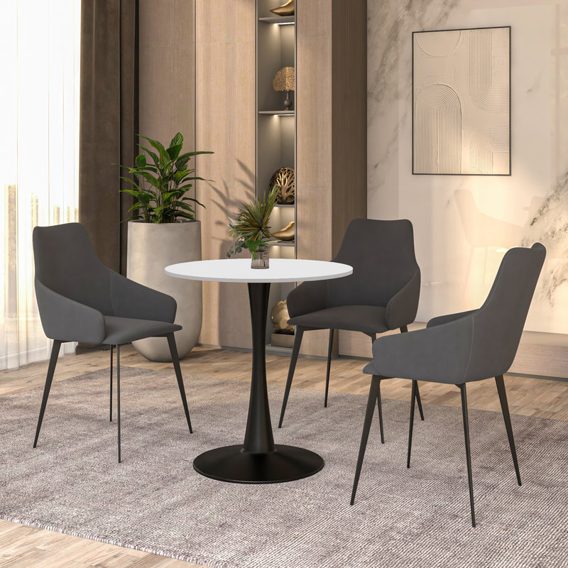  Bristol 27" Round Dining Table, Modern 2-Person Kitchen Table with Black Pedestal Base, Small Space Bistro Table for Apartments