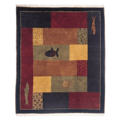Lagoon Hand Knotted Wool Geometric Area Rug in Purple/Red