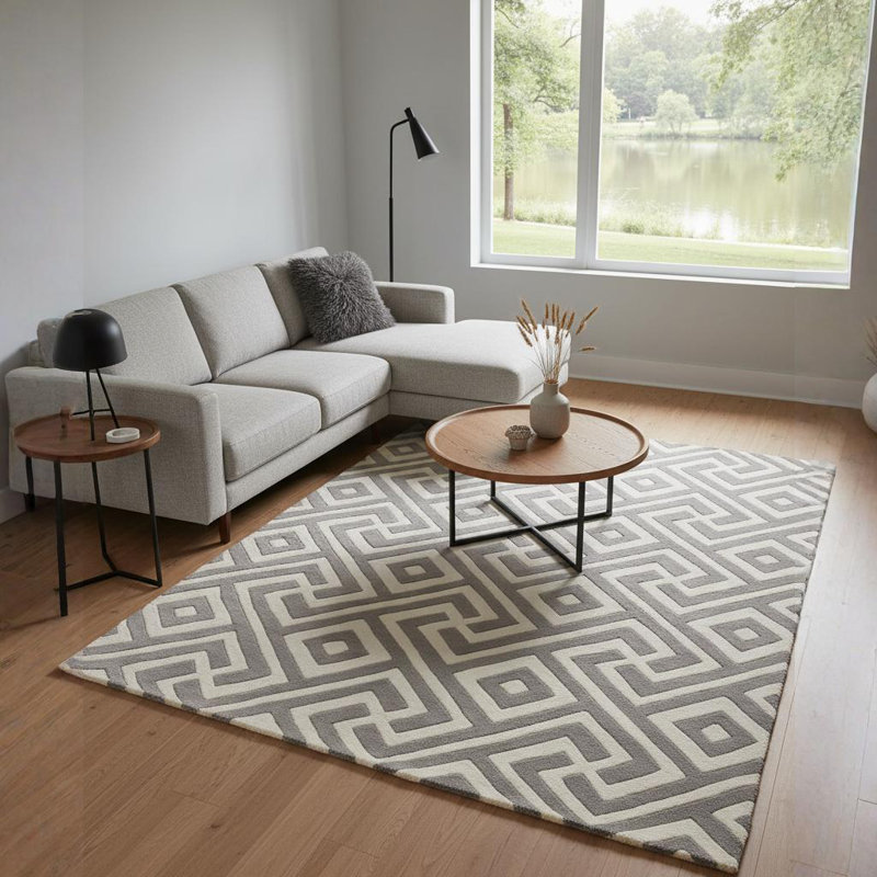Tapis géométrique moderne en laine touffeté à la main Acworth, 5 pi x 7 pi