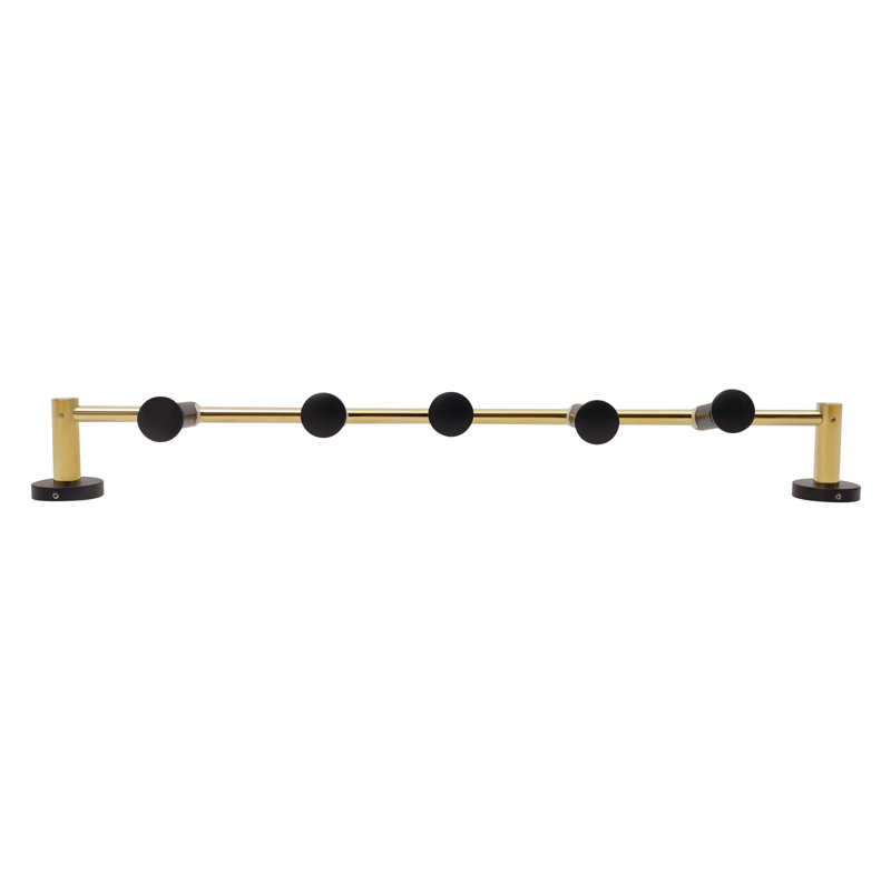 Portemanteaux mural contemporain en laiton 24,02 "avec crochets rotatifs à 180 °, capacité de 44,09 lb, Noir et or