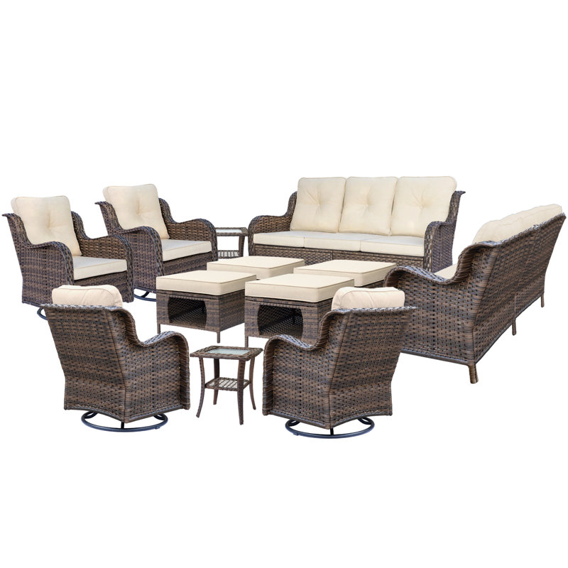10 - Person Outdoor Seating Group With Cushions (set Of 12), Brown