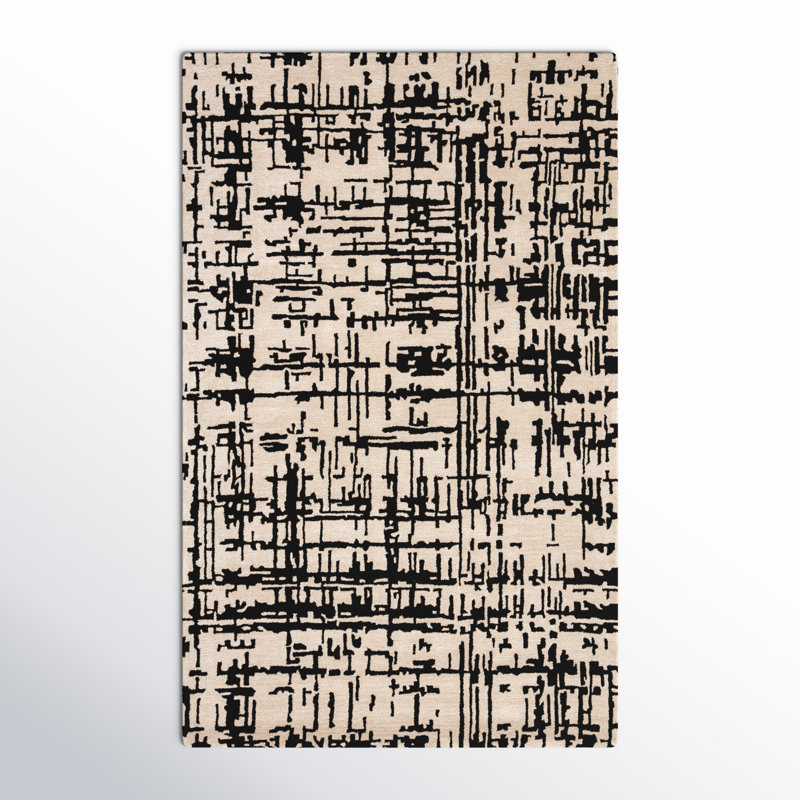Tapis abstrait touffeté à la main crème, Rectangle de 5 pi x 8 pi